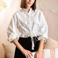 MUN WHITE EYELET TOP