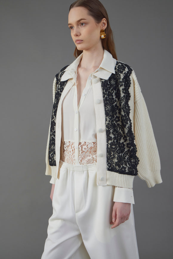 CTE-KN091 IVORY&BLACK CARDIGAN