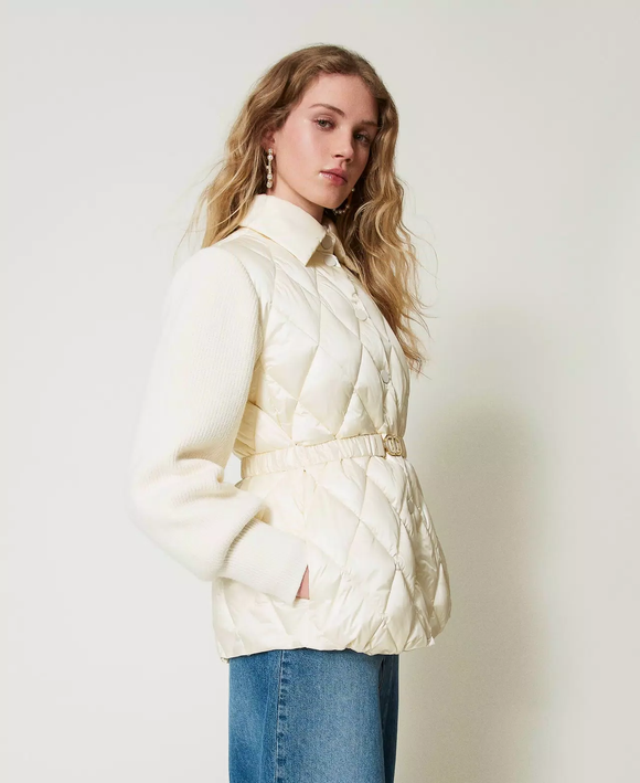 TWINSET-242TP2010 IVORY WOVEN PADDED JACKET