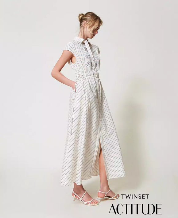 TWS-251AP2486 IVORY STRIPED POPLIN DRESS