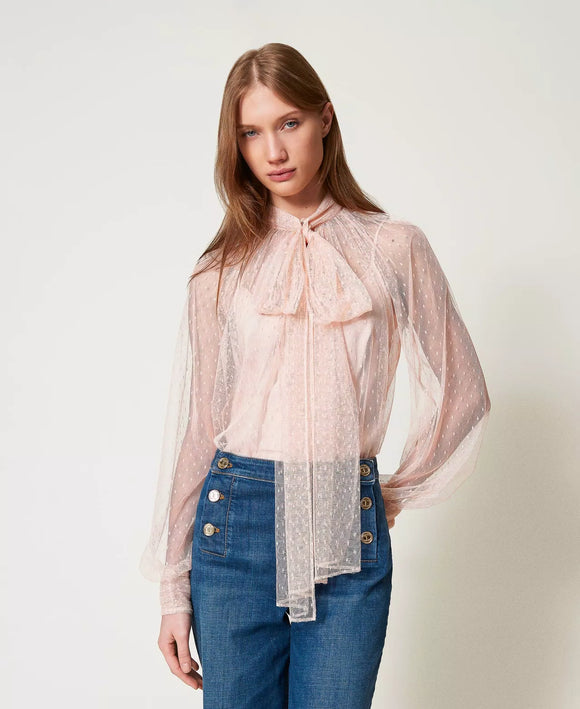 TWS-251TP2514 PINK TULLE BOW BLOUSE