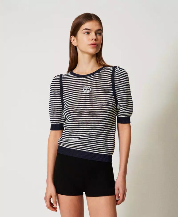 TWS-251TP3323 BLUE&WHITE STRIPED LOGO TOP