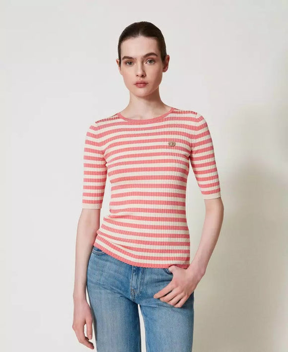 TWS-251TP3470 PINK STRIPED TOP