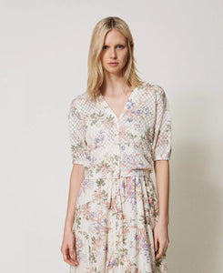 TWS-251TT3320 IVORY CROP PRINT BLOUSE