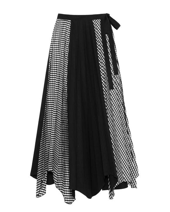 SFZ-25FE5919VICHY BLK&WHITE CHECKED PLEAT SKIRT