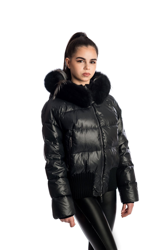 IDD-A1318-01-DF BLACK RIB WAIST DOWN JACKET