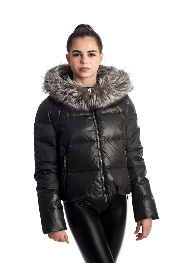 IDD-A1333-01-DF BLACK&GREY FUR DOWN JACKET