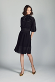 ALZ-D506 BLACK BOW TIE DRESS WITH WHITE STITCHING