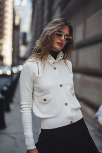 ALZ-T485 IVORY KNIT HIGH NECK JACKET