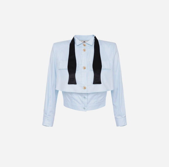 ELS-CA10251 SKY BLUE&BLACK BLOUSE