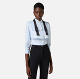 ELS-CA10251 SKY BLUE&BLACK BLOUSE