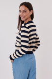 DRY-P445006 BEIGE&NAVY STRIPED CARDIGAN