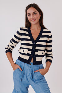 DRY-P445006 BEIGE&NAVY STRIPED CARDIGAN