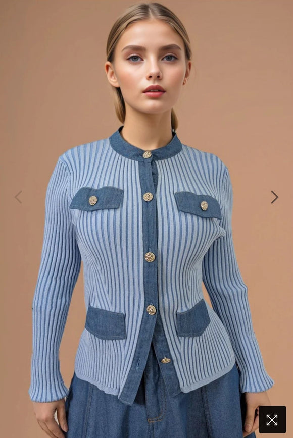 NCY-LS8002 BLUE&DENIM STRIPED CARDIGAN