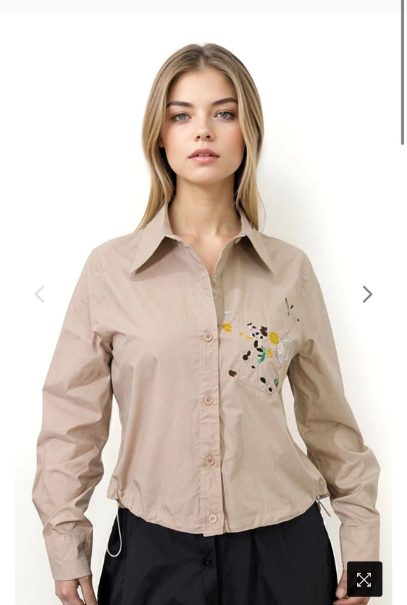 NCY-CH0056 BEIGE DRAWSTRING BLOUSE